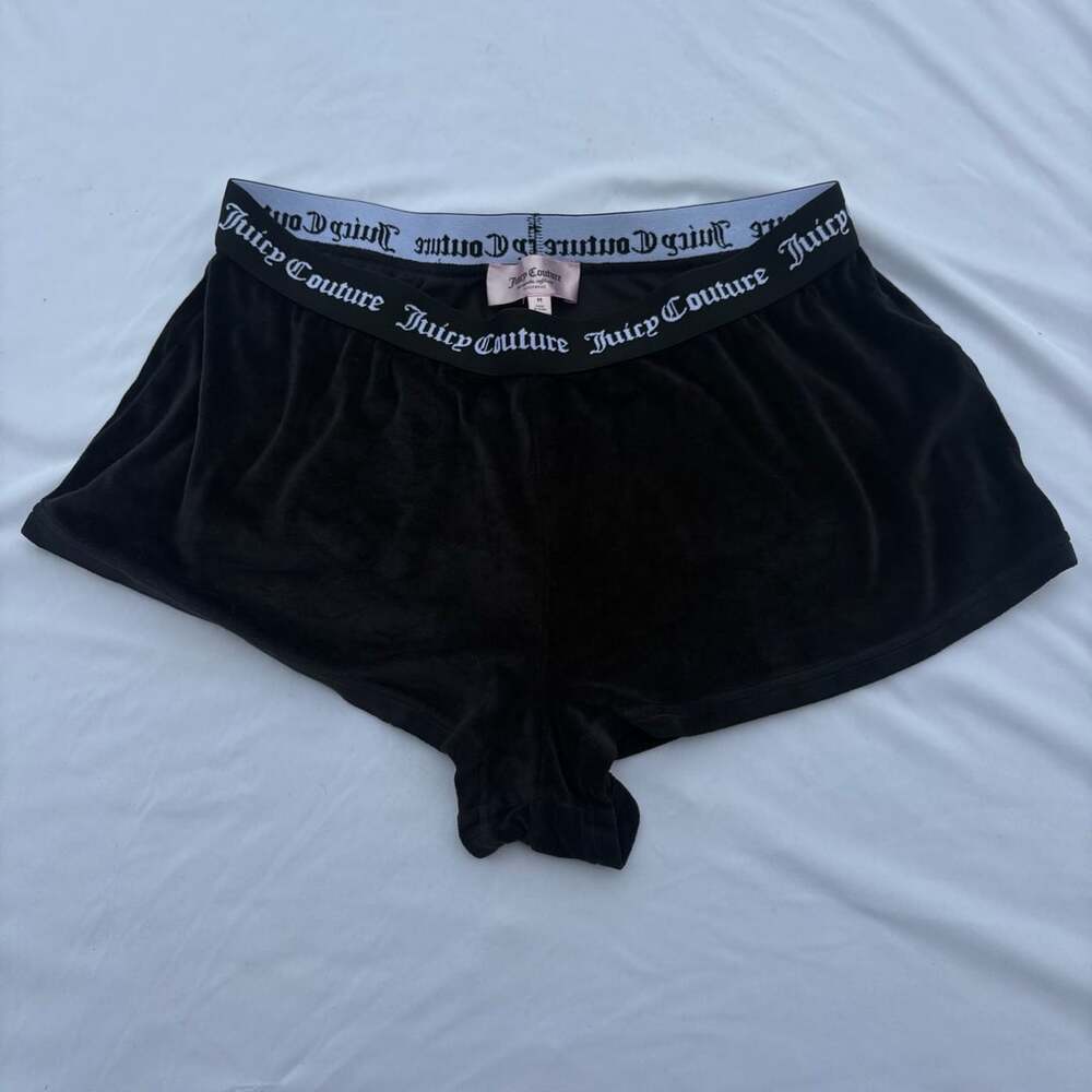Juicy Couture Velour Lounge Shorts Womens M Black Rhinestone Logo Y2K bling